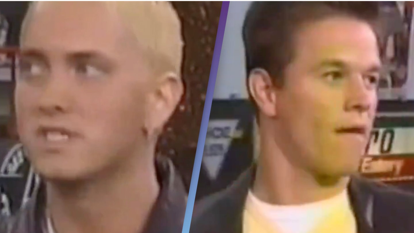 People cringing at footage of Mark Wahlberg and Eminem being interviewed when the actor 'hated' the rapper